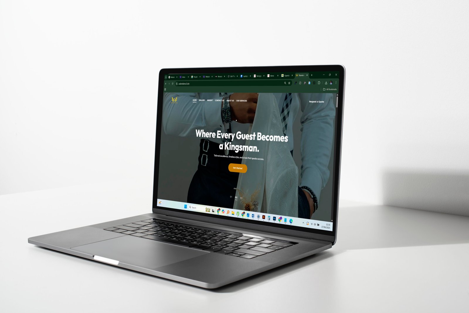 Laptop with blank black screen on a white table